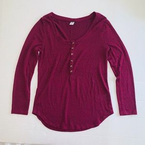 Old Navy Maroon half Button long sleeve top shirt